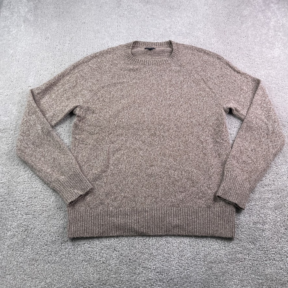J Crew Sweater Mens Medium Brown Marled Lambswool Wool Blend Raglan Crewneck